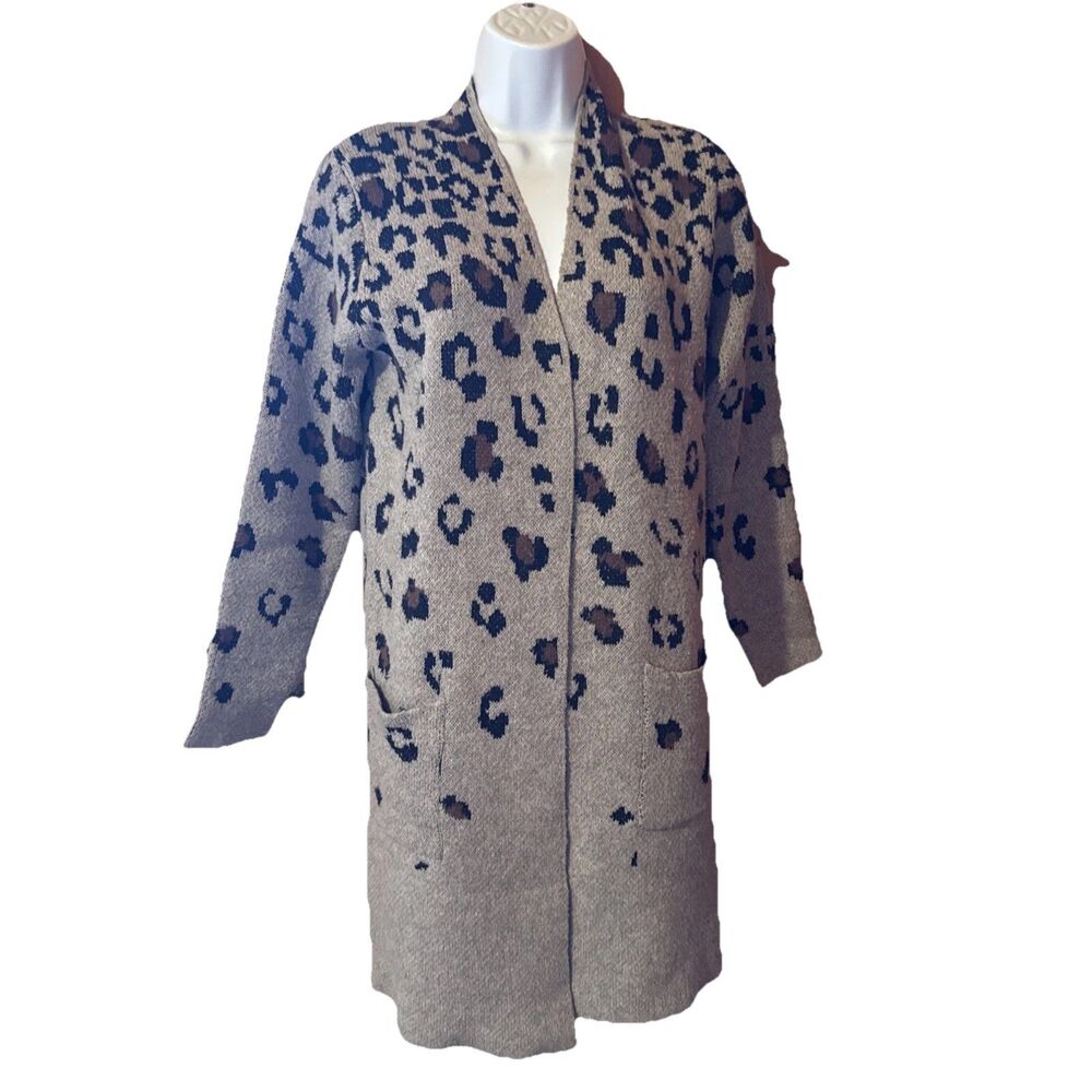 Nine West Large Leopard Print Long Cardigan Duster Cozy buy more and bundle